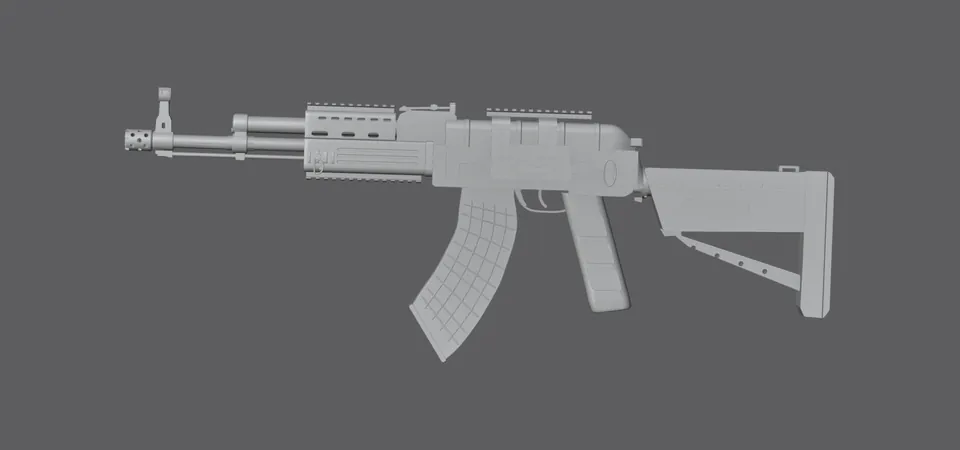 AK-47, untextured model (left view), finished mesh in Blender