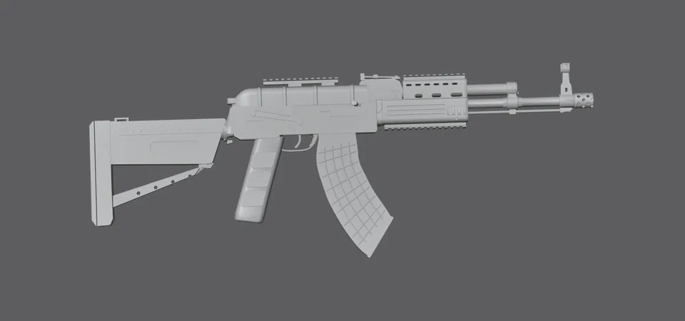 AK-47, untextured model (right view), finished mesh in Blender