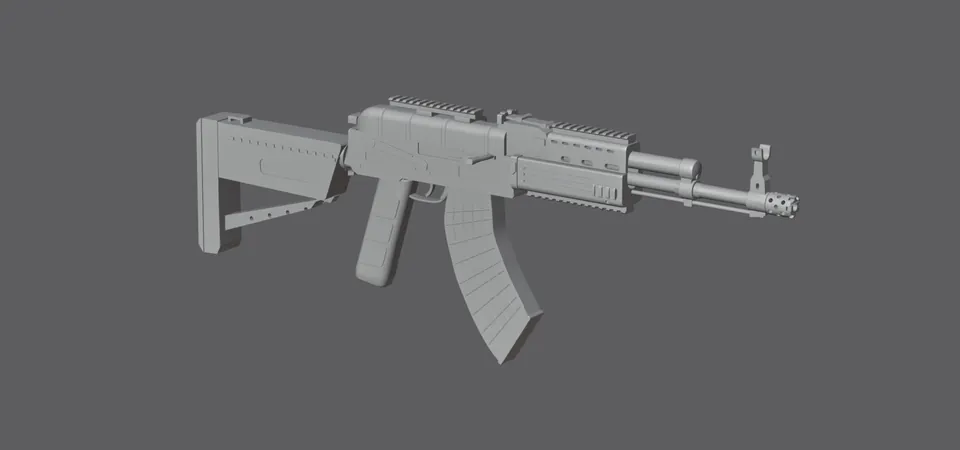 AK-47, untextured model (three-quarter view), finished mesh in Blender
