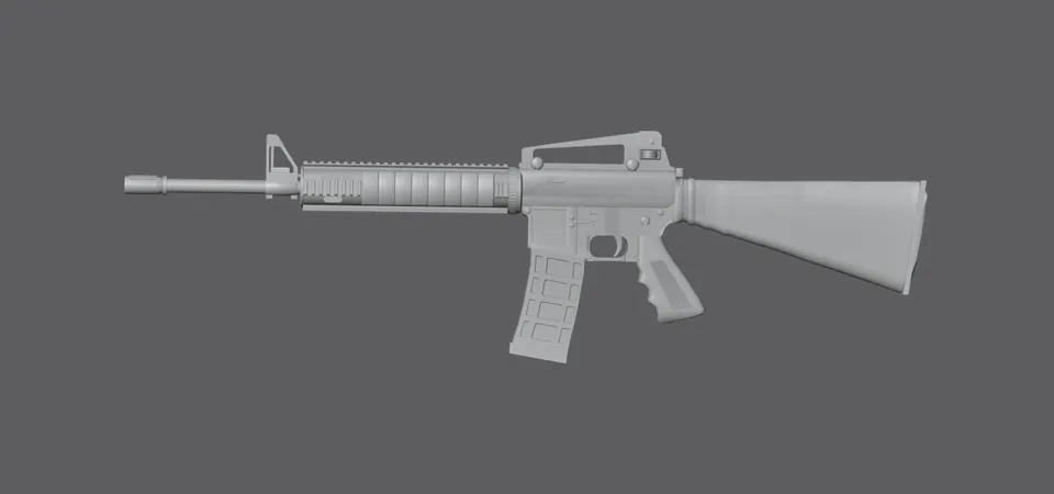 M16A4, untextured model (left view), finished mesh in Blender