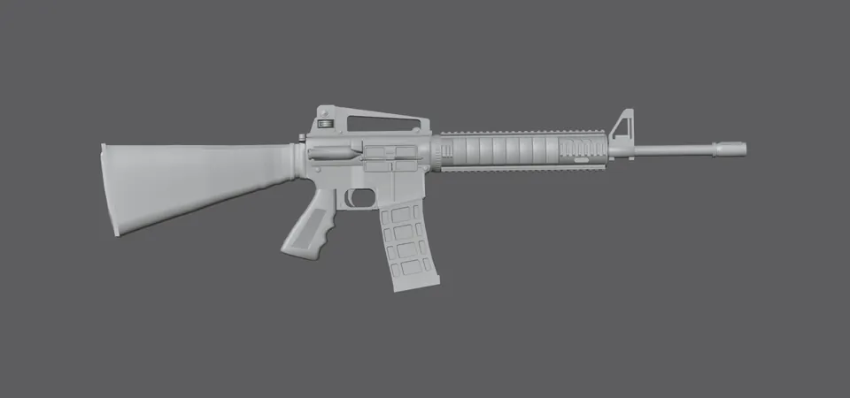 M16A4, untextured model (right view), finished mesh in Blender