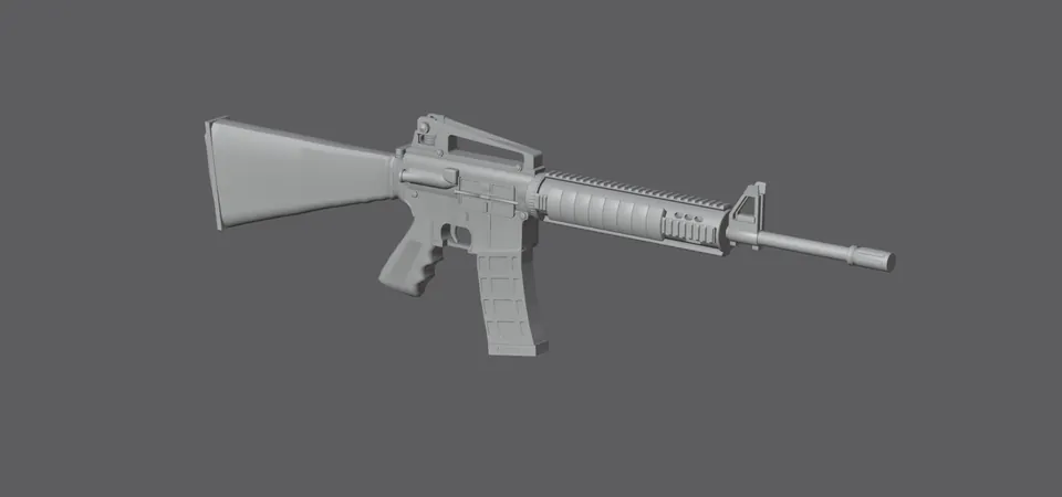 M16A4, untextured model (three-quarter view), finished mesh in Blender