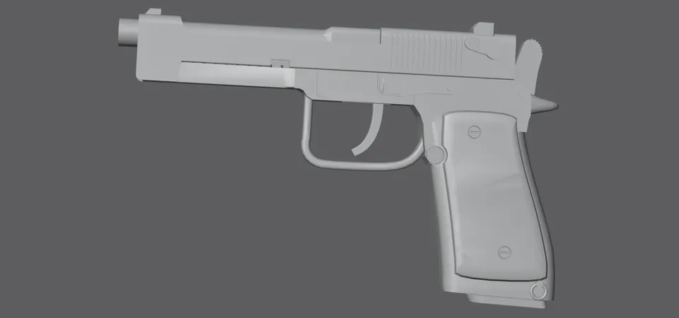 M9, untextured model (left view), finished mesh in Blender