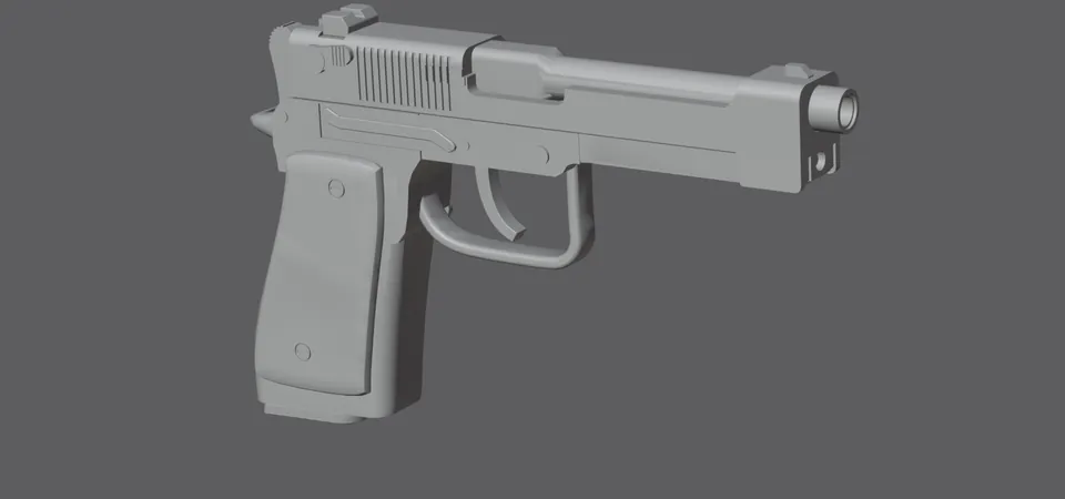 M9, untextured model (three-quarter view), finished mesh in Blender