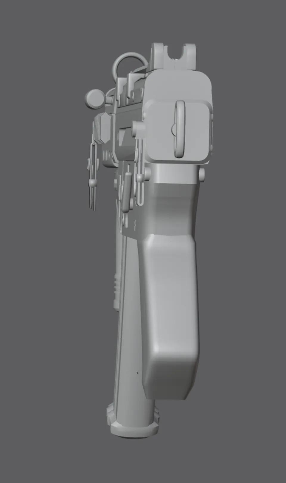 MP5K, untextured model (back view), finished mesh in Blender