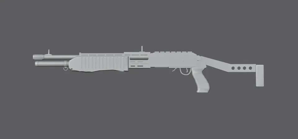 SPAS-12, untextured model (left view), finished mesh in Blender
