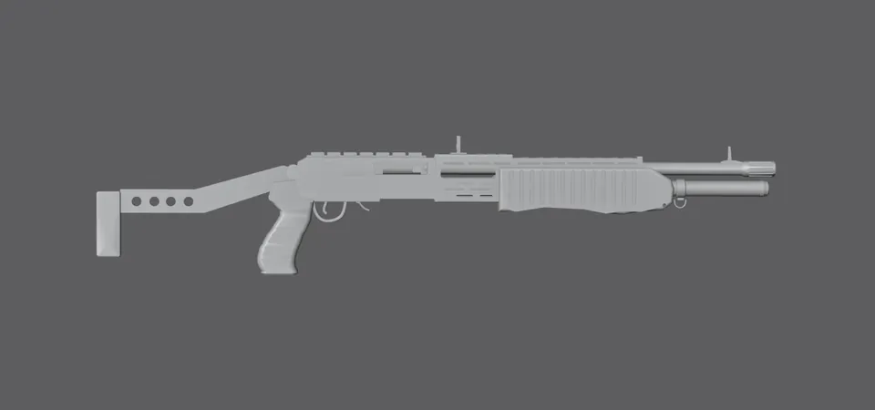 SPAS-12, untextured model (right view), finished mesh in Blender