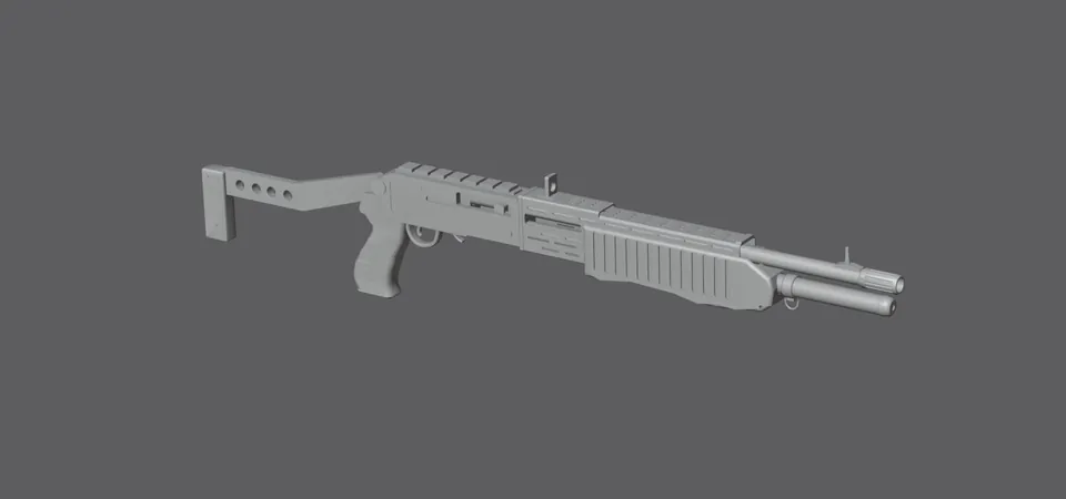 SPAS-12, untextured model (three-quarter view), finished mesh in Blender